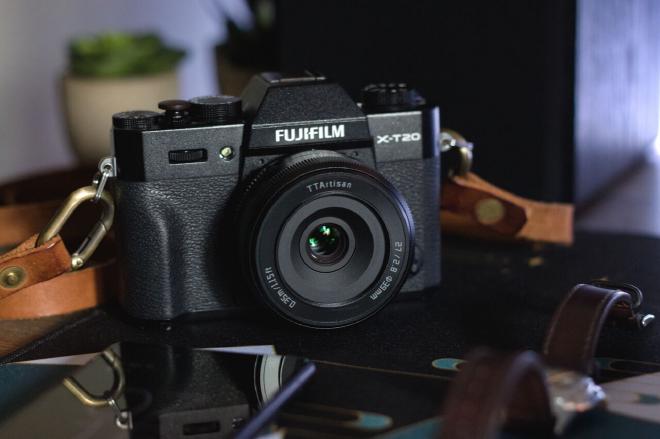 A Fujifilm camera and lens